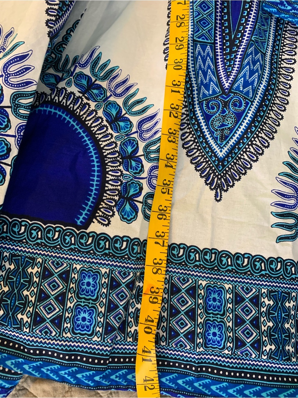 Bohemian Blue & White Cotton tribal tie waist smocked pocket maxi skirt small - Picture 11 of 14